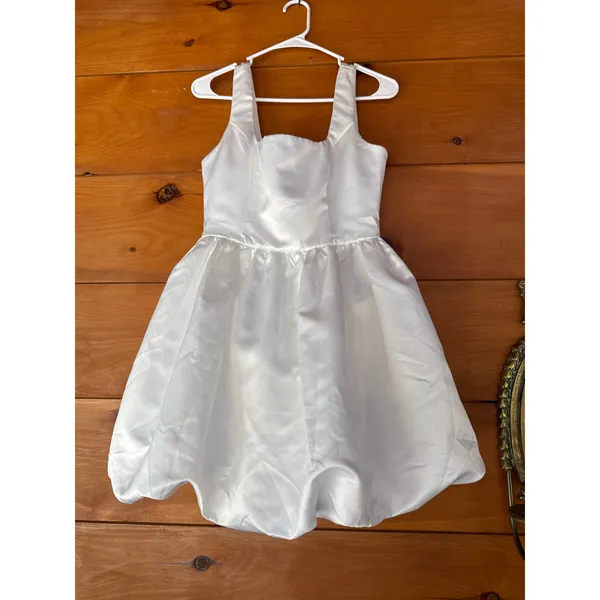 Lulus Regal Cutie White Satin Square Neck Bubble-Hem Mini Dress Party Medium - Image 2