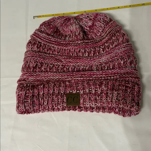 C.C Pink and White Knit Beanie - Image 4