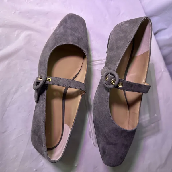 Ann Taylor Factory Gray Suede Flats with Buckle - Image 3