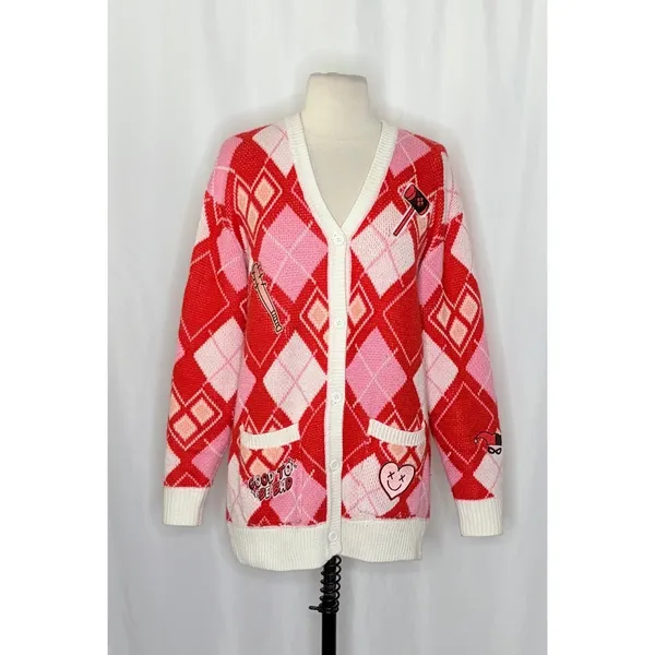 HARLEY QUINN Argyle Cardigan Sweater DC Comics Harlequin Batman Joker Small - Image 2