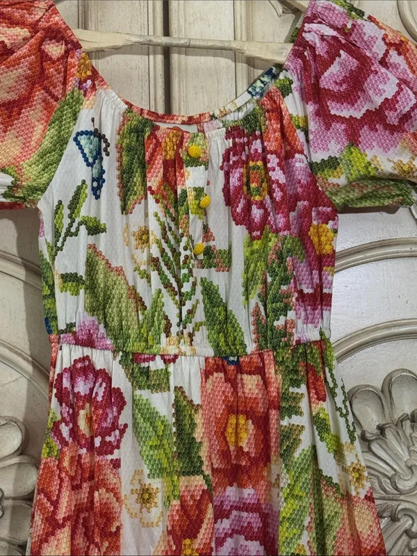 Farm Rio colorful tropical printed Macie Tiered Maxi Dress size XSMALL - Image 7
