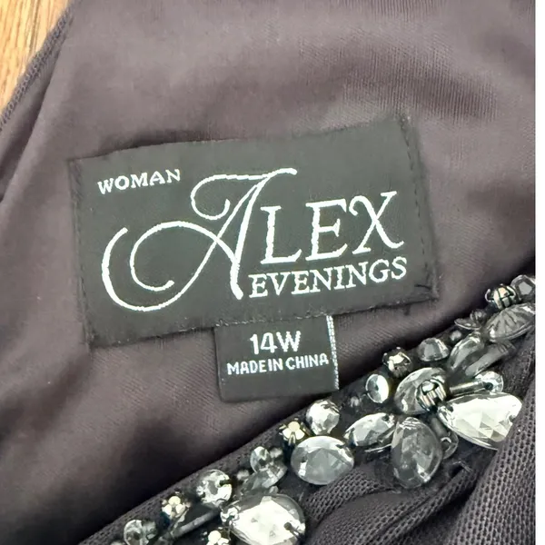 Alex Evenings Woman‎ Gray Embellished Ruched Gown Dress 14W Formal Wedding Guest - Image 8