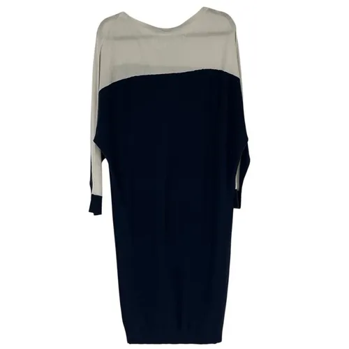 LAUREN RALPH LAUREN‎ Sweater Dress Med Blue Cream Colorblock Silk Quiet Luxury - Image 3