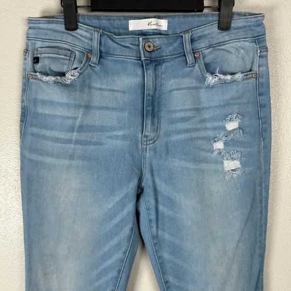 KanCan Skinny Jeans Womens 11/29 Light Wash Distressed Ripped Frayed Raw Hem‎ - Image 2