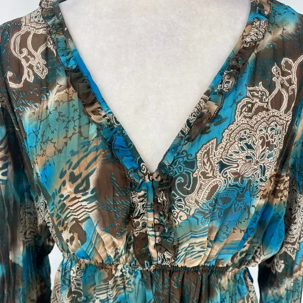 Notations Chiffon Y2K Babydoll Tunic Womens Top Sz L Y2K Boho Ruffle Festival - Image 3