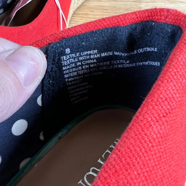 Merona Marguerite Red Canvas Espadrille Wedge Pumps Size 8 Polka Dot Lining - Image 5