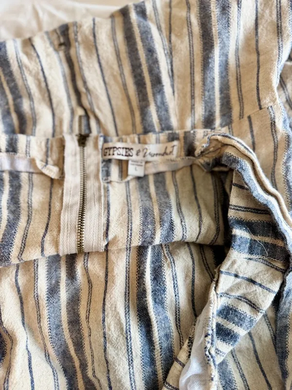 Gypsies & Moondust Linen Blend Striped Jumpsuit Size L – Beige & Blue - Image 5
