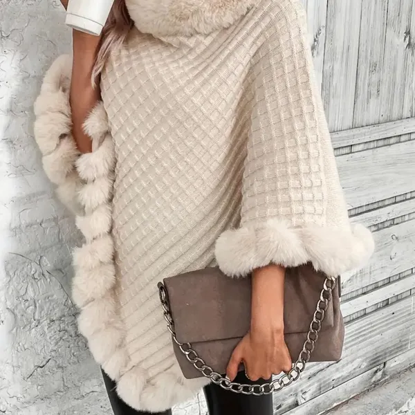 Elegant Fur Trim Hanky Hem Pullover Sweater Cape - Apricot - size M (8/10) - Image 4