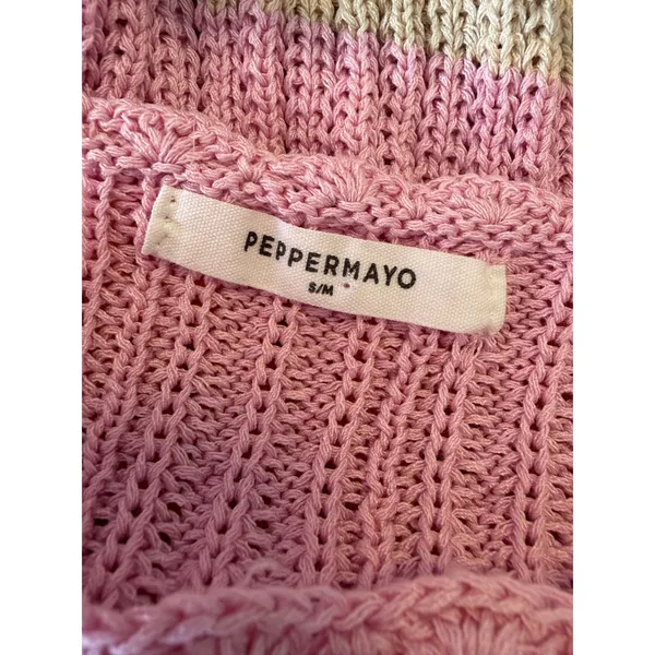 Peppermayo Sunset Striped Ribbed Knit Off Shoulder Mini Dress Pink Orange S/M - Image 3