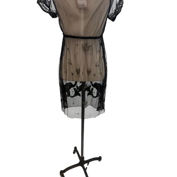 Free People Sequined Elephant Sheer Mesh Mini Dress Black‎ Embellished Size 2 - Image 12