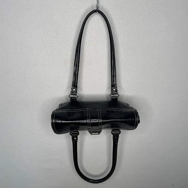 Liz Claiborne Y2K Black Croc Embossed Double Handle Shoulder Bag Purse - Image 9