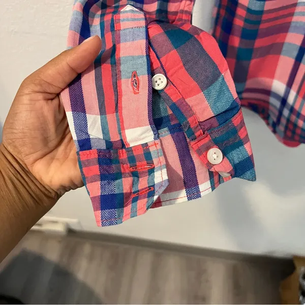 SO Perfect Shirt Pink &‎ Blue Plaid Soft Rayon Relaxed Fit Button Front Size M - Image 9