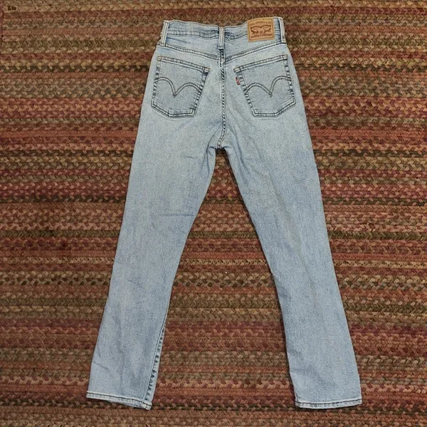 Levis Wedgie Straight Button Fly Ripped Knee Medium Wash Jeans - Image 7