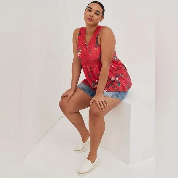 Torrid Red Floral Print Babydoll Tank Top Size 2X - Image 6