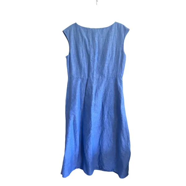Uniqlo Linen Blend Blue Cap Sleeve A-Line Midi Dress Size Medium - Image 2