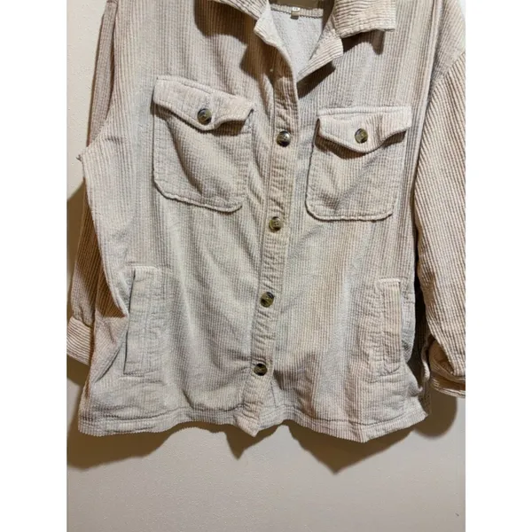 Aerie Size L Corduroy Shacket Shirt Jacket Cream Button Down Front - Image 3