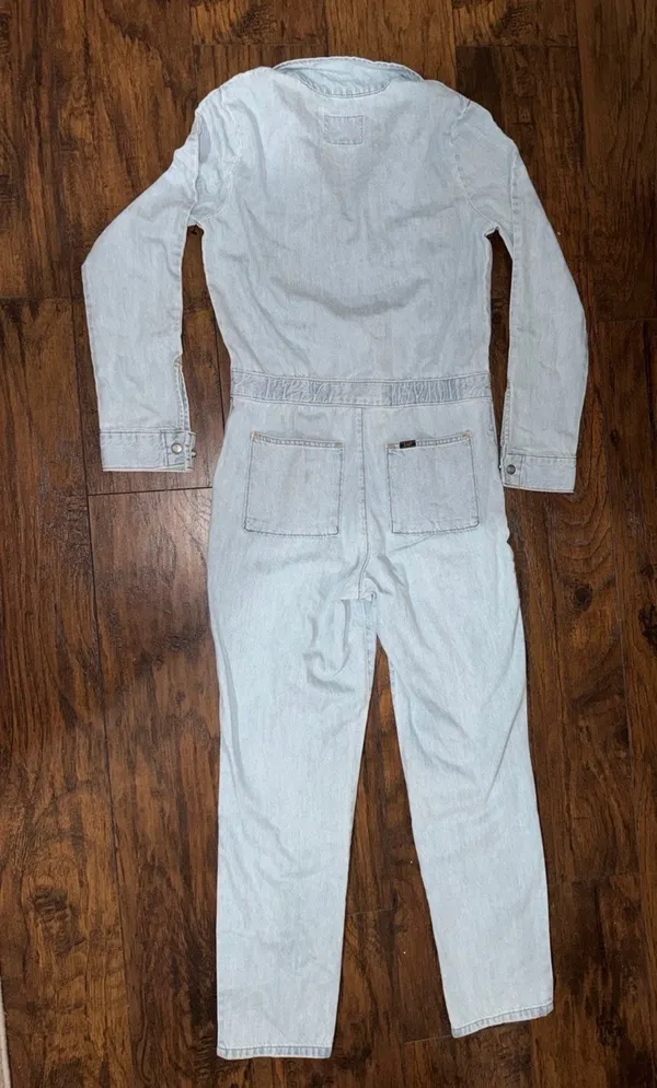 Lee X-small Women's Light Blue Denim Jumpsuit Union-Alls Zip Long Sleeve - Image 9