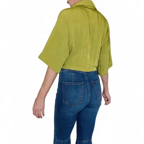 NWT H&M Lime Green Cropped Front Tie Retro Blouse - Image 6