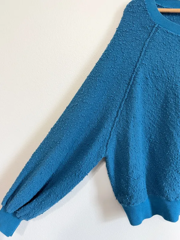 Free People Found My Friend Bouclé Pullover Sweater Size Small Oversized Teal - Image 5