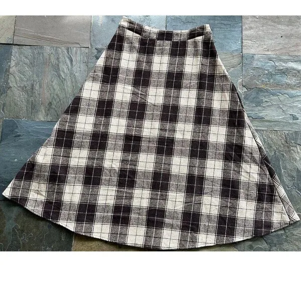 DAZY Kpop High Waist Plaid A-line Skirt CG2 Brown Size Large Lined Cottage​​​ - Image 8