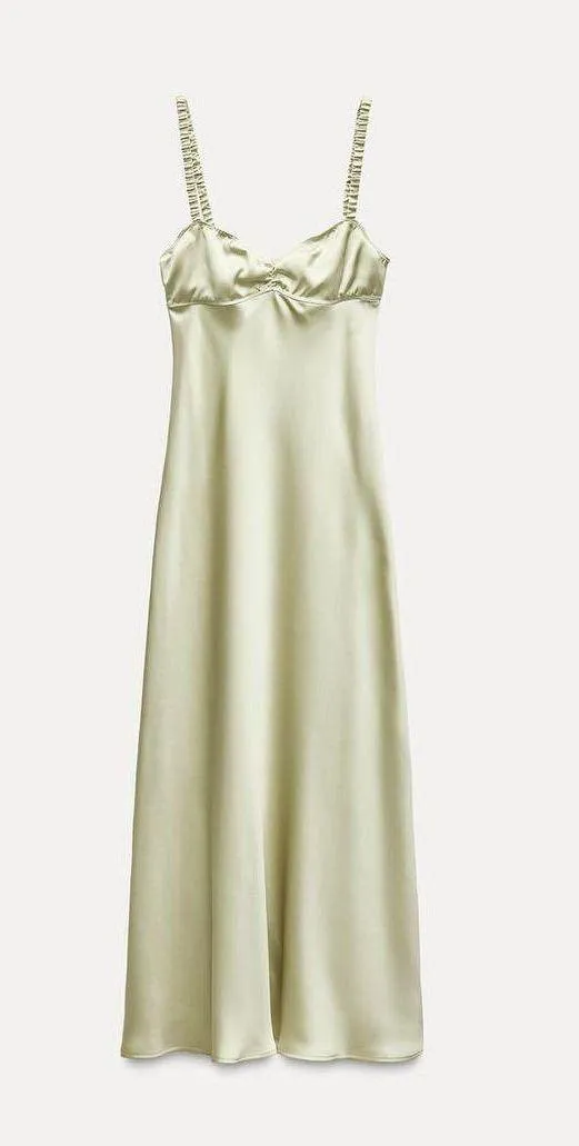 Dress Lime Green Satin Effect Maxi Midi Wedding Party Date Coctail - Image 9