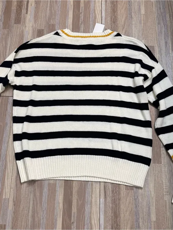 Freshman Black & Cream Striped Crewneck Sweater with Yellow Trim Women’s XL NWT - Image 6