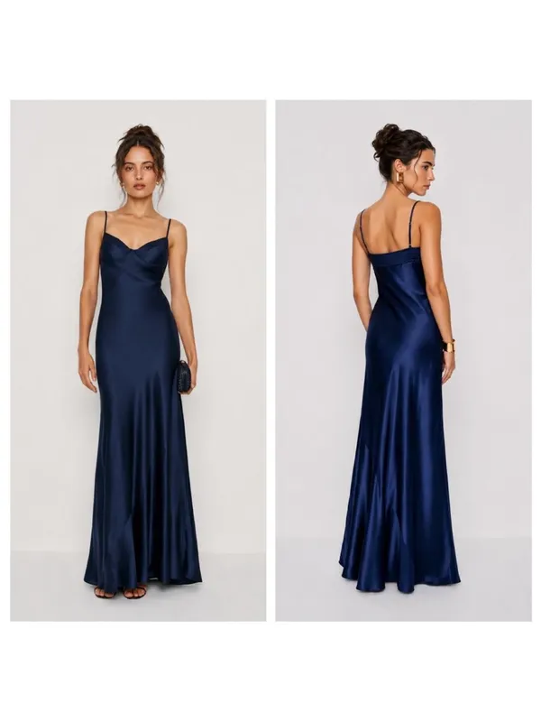 Reformation Neva Silk Dress Navy Size 8 - Image 2