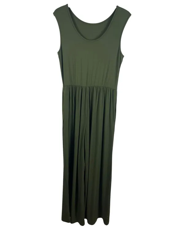 BTFBM Olive Green Jumpsuit Sleeveless Flowy M Minimalist Lounge Pocket NWT - Image 2