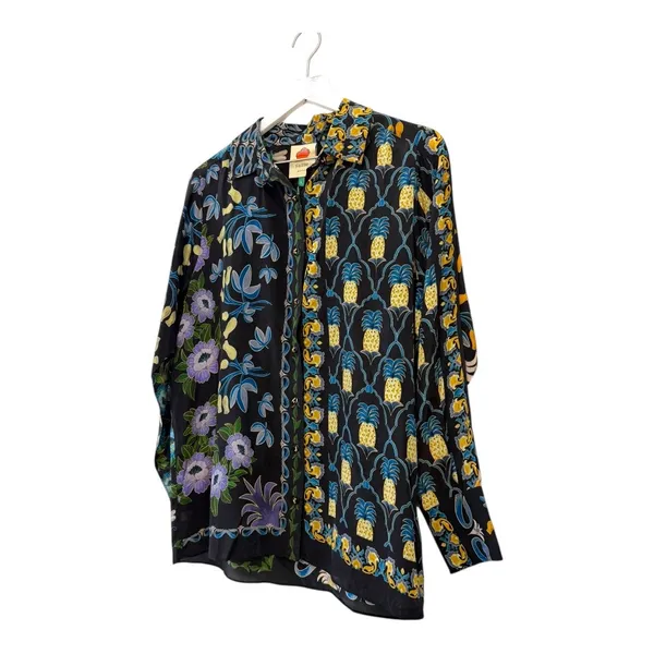 NWT Farm Rio Winter Garden Black Pajama Shirt Button Front Top Floral Size S - Image 12