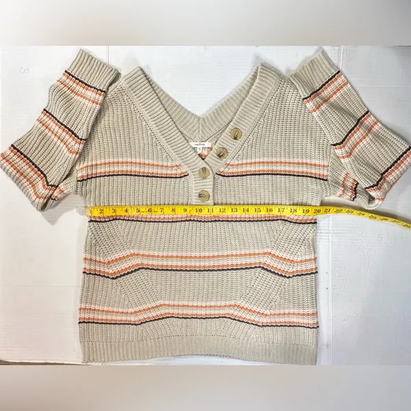 Maurices‎ Striped Vneck Knit Pullover Sweater Boho Tan Detail Womens size Med - Image 4