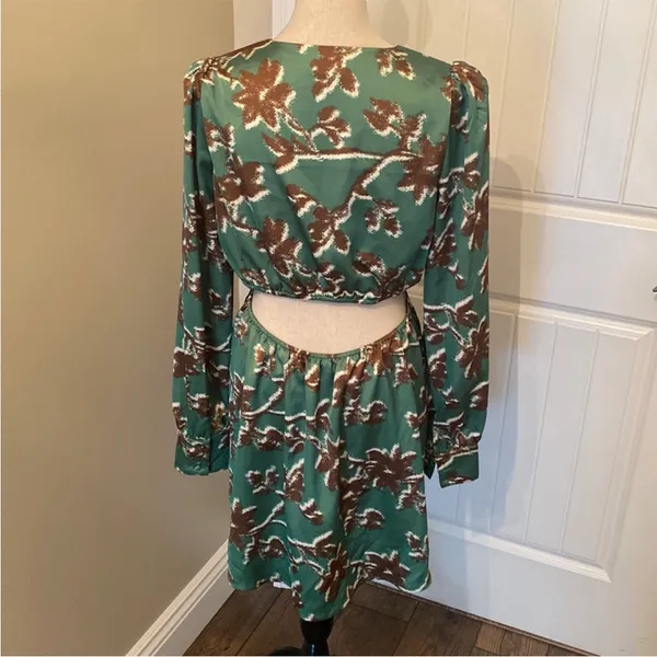 TCEC o ring‎ cutout Floral Green and Brown Women's Dress size M - Image 3