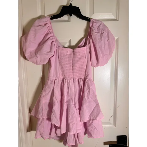 Altar'd State Clair Pink Puff Sleeve Tiered Cutout Romper Dress Womens‎ Medium - Image 7