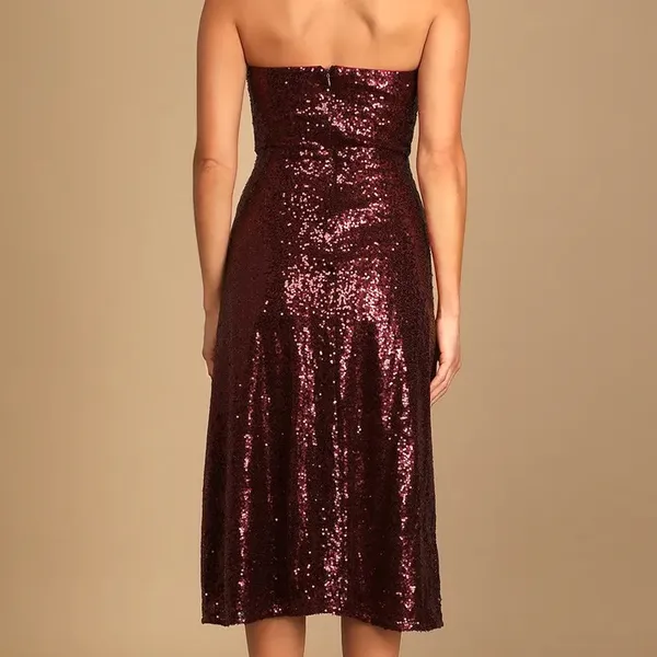 Lulus Boost Your Beauty Wine Red Sequin Strapless Bustier Midi Dress size XS - Image 3