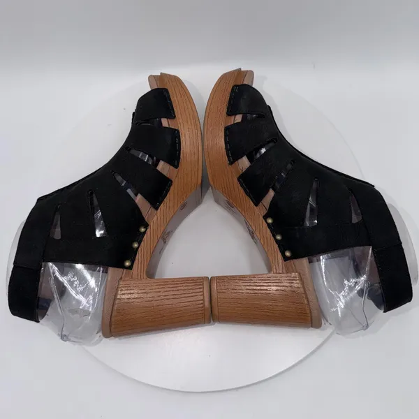 Dansko Demetra Black Leather Cutout Platform Sandals Wood Block Heel Women 6-6.5 - Image 4