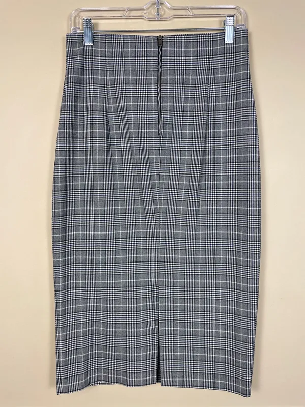 Zara Women’s Plaid Houndstooth Gray Black Blue White Midi Pencil Skirt - Image 4