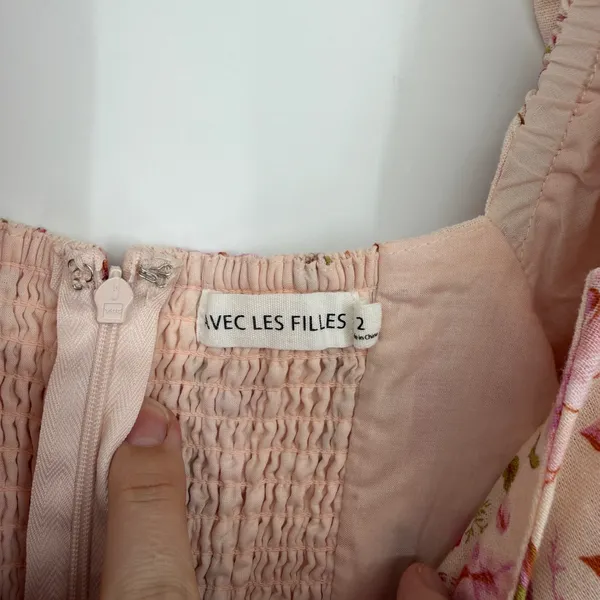 Avec Les Filles‎ Rococo Floral Linen Puff Sleeve Midi Dress Pink Size 2 - Image 4