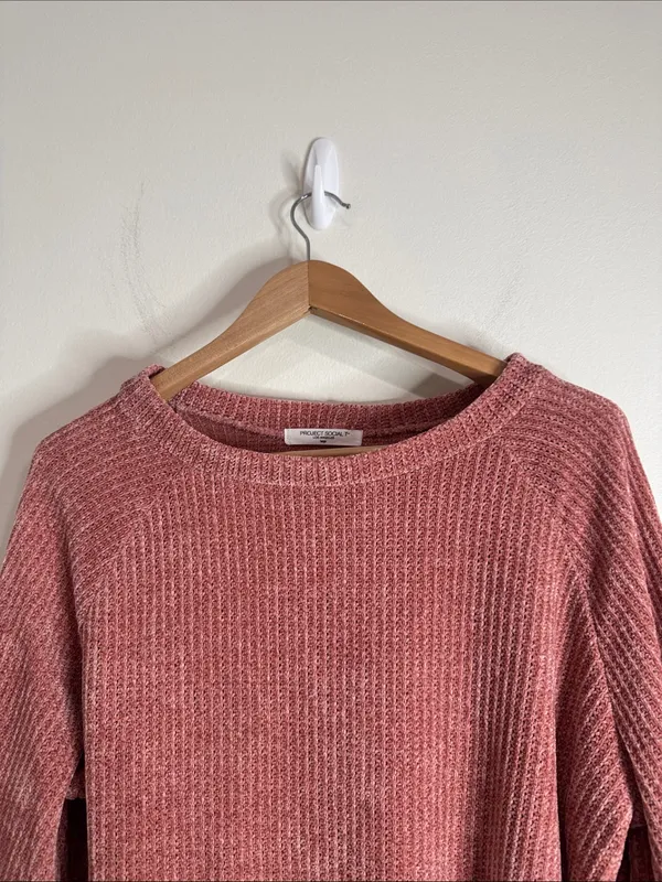 Project Social T Chenille Chunky Knit terracotta Raw Hi-Lo Hem Sweater size L - Image 3