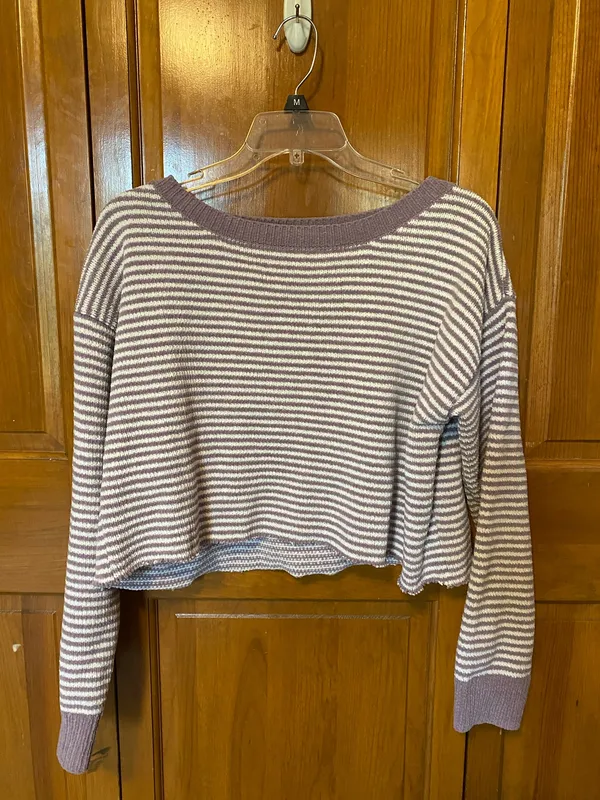 Jones New York Purple & White Striped Crop Sweater - Image 2