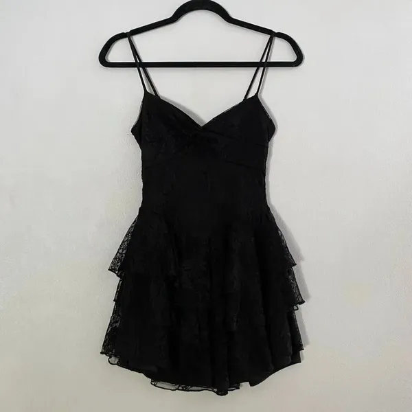 NWT Black Lace Tiered Mini Dress XS Coquette Fairycore Party Dress - Image 2