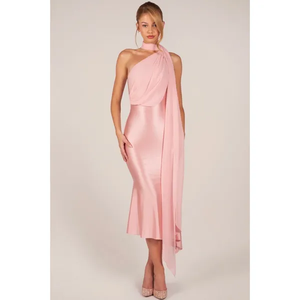 Oh Polly Giada Scarf-Detail Midmaxi Dress Blush Pink Size 4 New - Image 3
