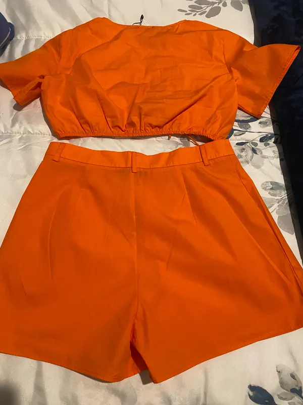 Boohoo New With Tag 2 Piece Orange Short Set - Image 5