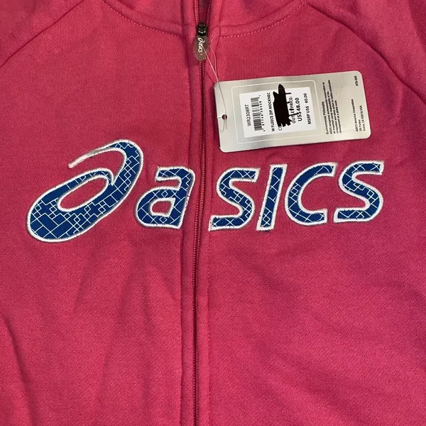 Asics Jacket Womens XS Pink Logo Full Zip Mock Neck Sweatshirt Pockets NWT - Image 3