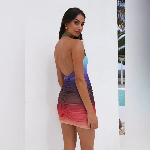 Hello Molly Multicolor Ombre Halter Mini Dress - Image 2