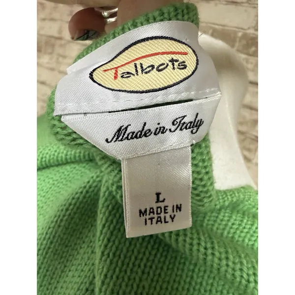 Talbots Green Wool Cashmere Cable Knit Detail V-Neck‎ Sweater Women's Size L - Image 5