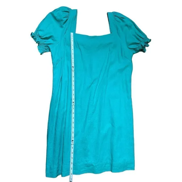 Draper James RSVP Squareneck Puff Sleeve Dress‎ linen blend sz XL bright teal - Image 8