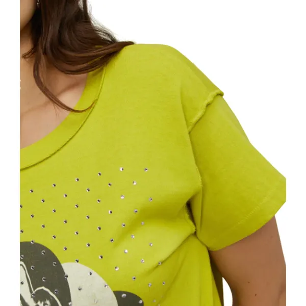NWT DAYDREAMER The Cut Rhinestones Reverse‎ GF Tee in Sour Apple Green - Image 3