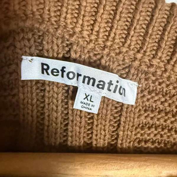 Reformation Winnie Brown Basketweave Organic Cotton Crewneck Sweater Size XL - Image 10