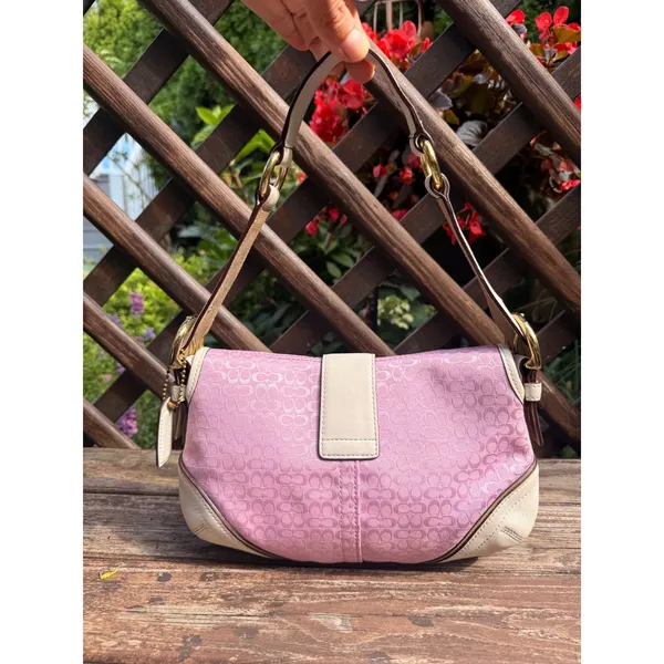 Coach Y2K Pink Soho Buckle Bag Mini Signature Jacquard Cream Leather 1457 - Image 6