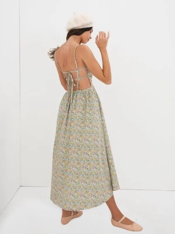 For Love & Lemons Raleigh Midi Dress Floral Tie Size XS - Image 7