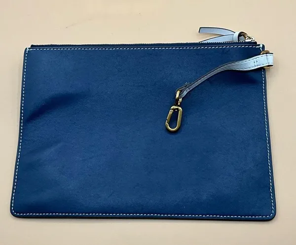 Tory Burch Navy Large Zip Pouch Leather Wristlet Zip Clutch - Image 4